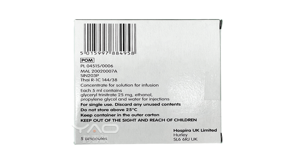 Glyceryl Trinitrate 5 mg/ml Sterile Concentrate.